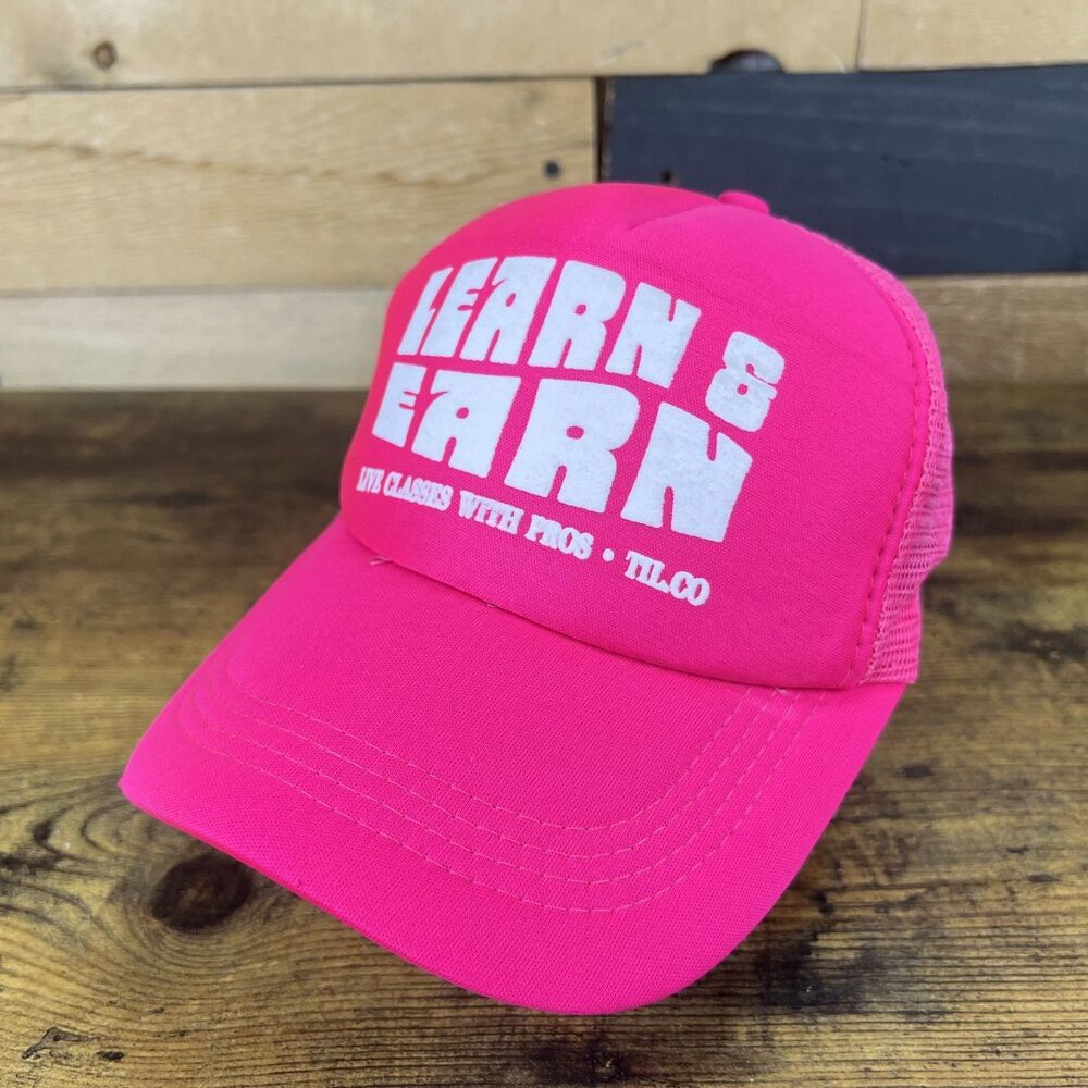 Learn & Earn  Pink Trucker Mesh Snapback Hat Baseball Cap